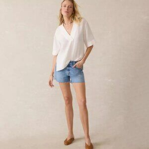 Faherty Women's Dune Cotton Gauze Short Sleeve Pullover in White size M NWT